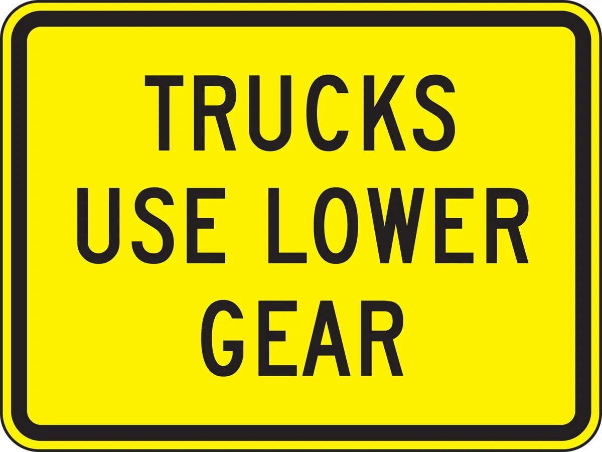 AccuformNMC FRW667 Surface & Driving Conditions Sign, Trucks Use Lower Gear, 18" H x 24" W