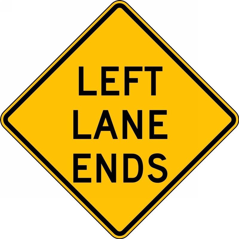 AccuformNMC FRW69 Lane Guidance Sign, Right/Left Lane Ends