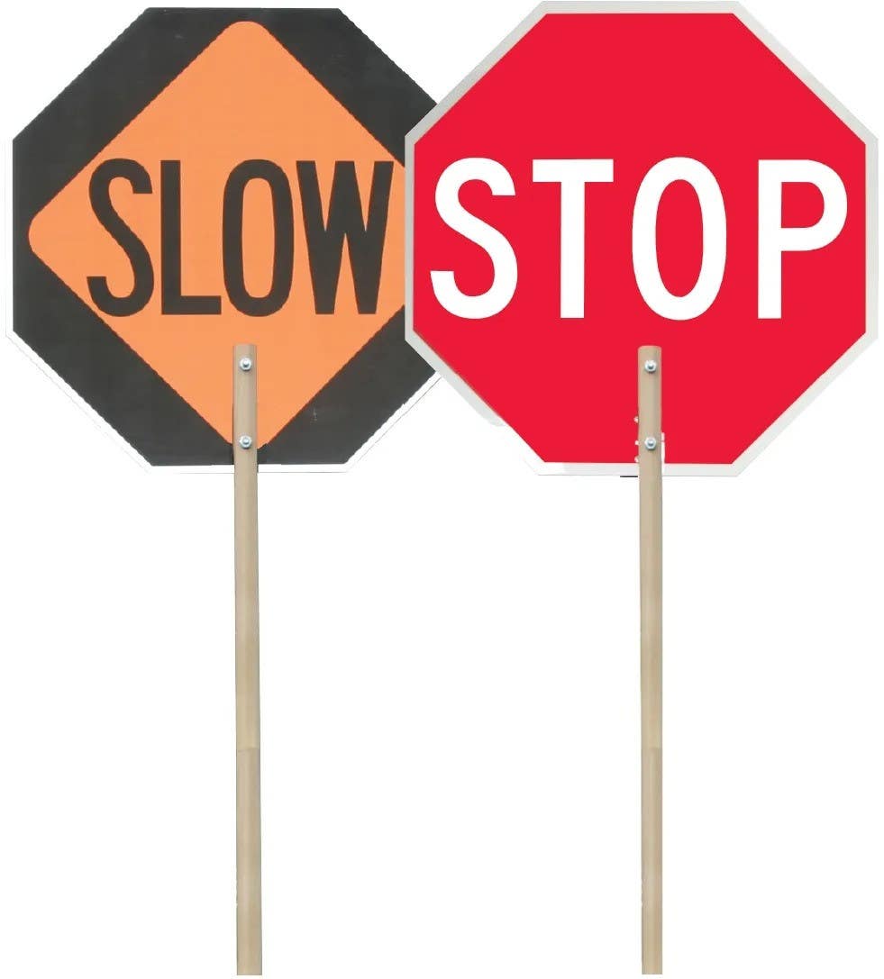 AccuformNMC FSP17 Paddle Sign, 18" Reflective Aluminum w/ Wood Handle