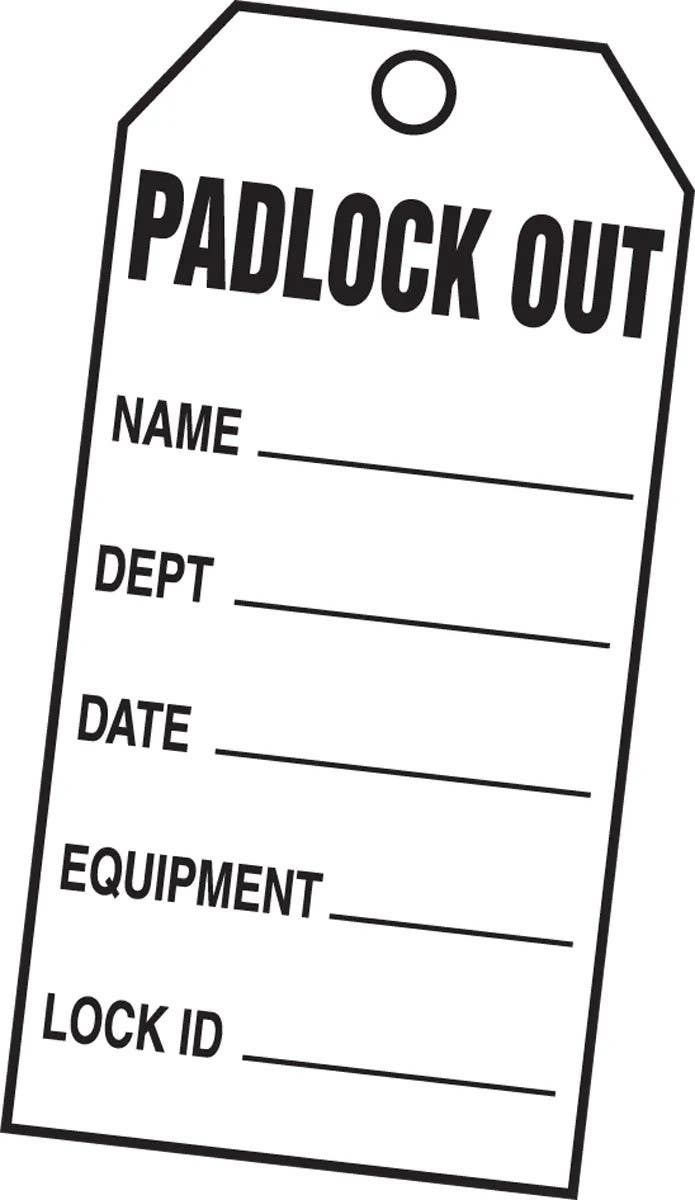 AccuformNMC KCC312 Padlock Out Tag, PF-Cardstock, 3" x 1-1/2", 100/Pk