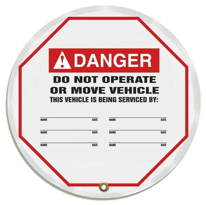 AccuformNMC KDD7 ANSI Danger Steering Wheel Message Cover, Do Not Operate Or Move Vehicle, This Vehicle Is Being Serviced By…