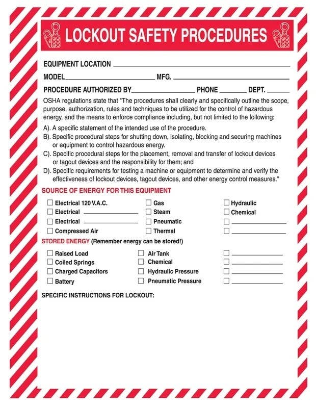 AccuformNMC KSS144 Lockout Procedure Station, Lockout Safety Procedure Form, 25/Pk
