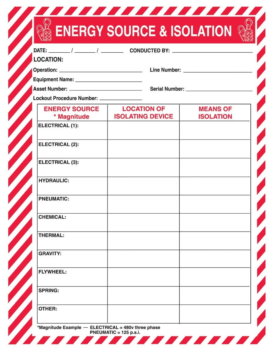 AccuformNMC KSS151 Lockout Procedure Station, Energy Source & Isolation Form, 25/Pk