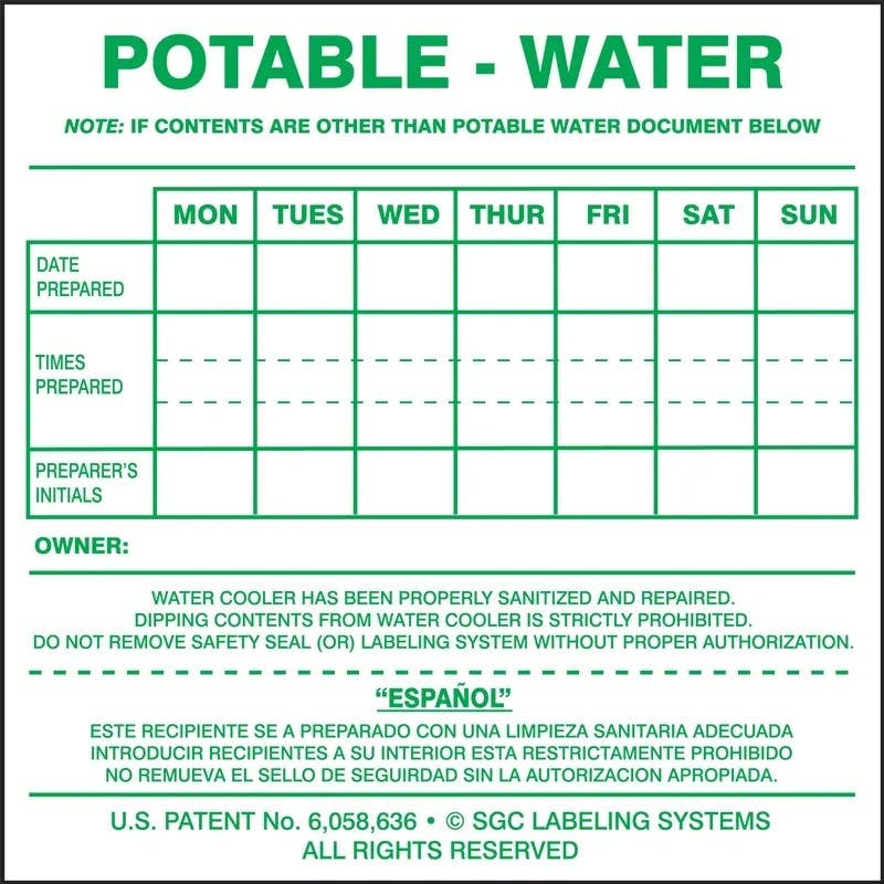 AccuformNMC KWC106 Potable Water Cooler Label, 6" H x 7" W, 25/Pk