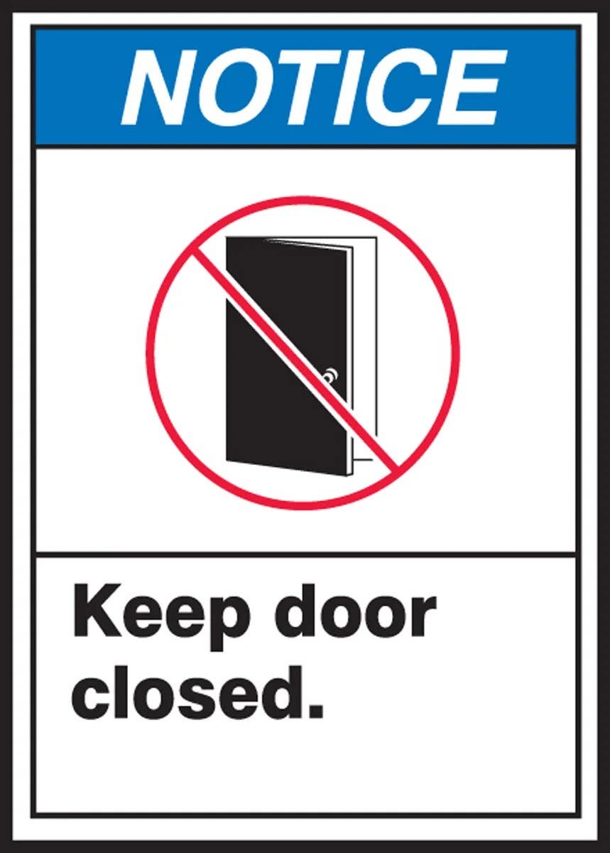 AccuformNMC LABR801VSP ANSI Notice Safety Label, Keep Door Closed, Adhesive Vinyl, 5" H x 3-1/2" W, 5/Pk