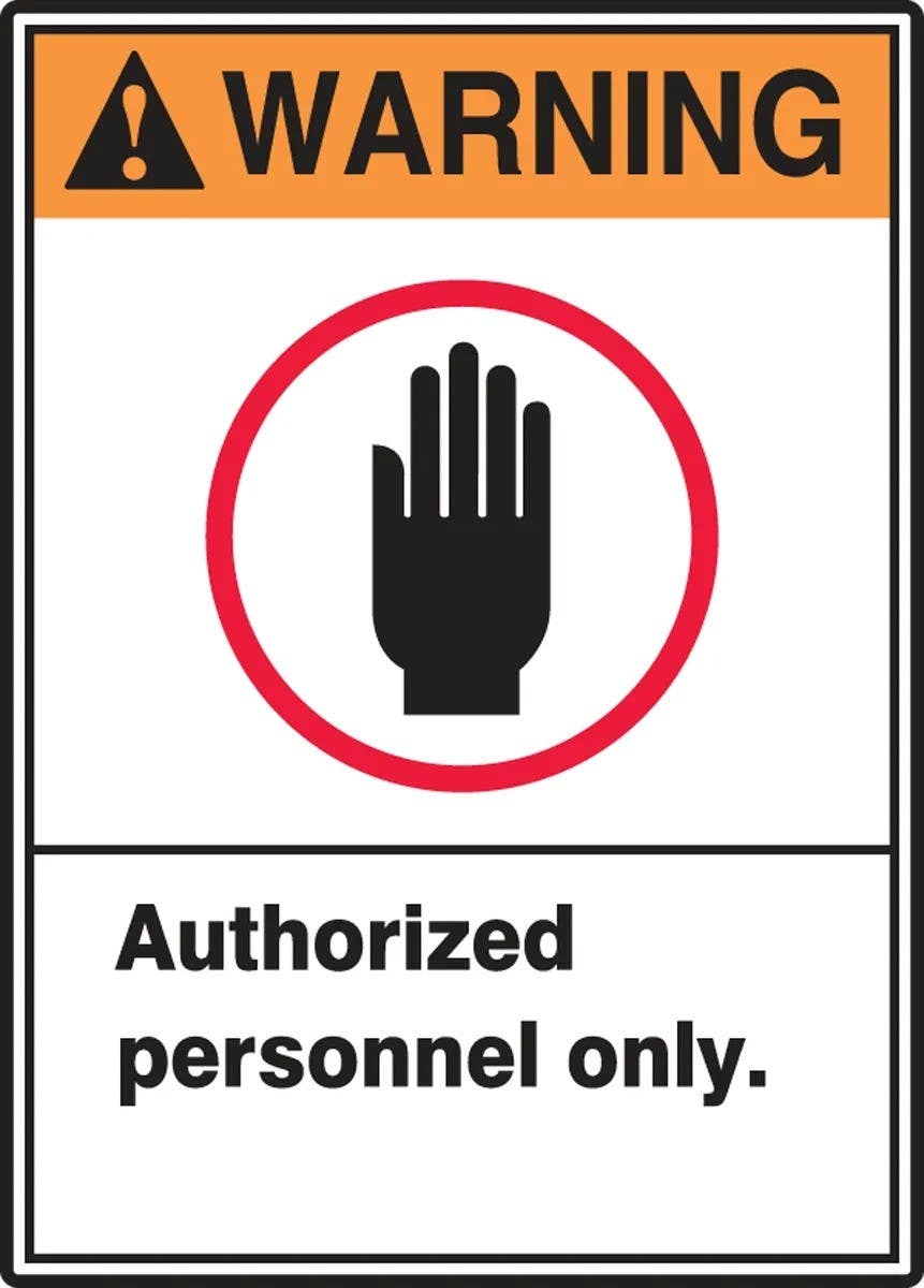 AccuformNMC LADM301VSP ANSI Warning Safety Label, Authorized Personnel Only, Adhesive Vinyl, 5" H x 3-1/2" W, 5/Pk