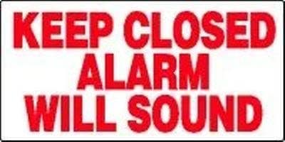 AccuformNMC LADM549 Safety Label, Keep Closed Alarm Will Sound, Adhesive Dura-Vinyl, 6" H x 12" W