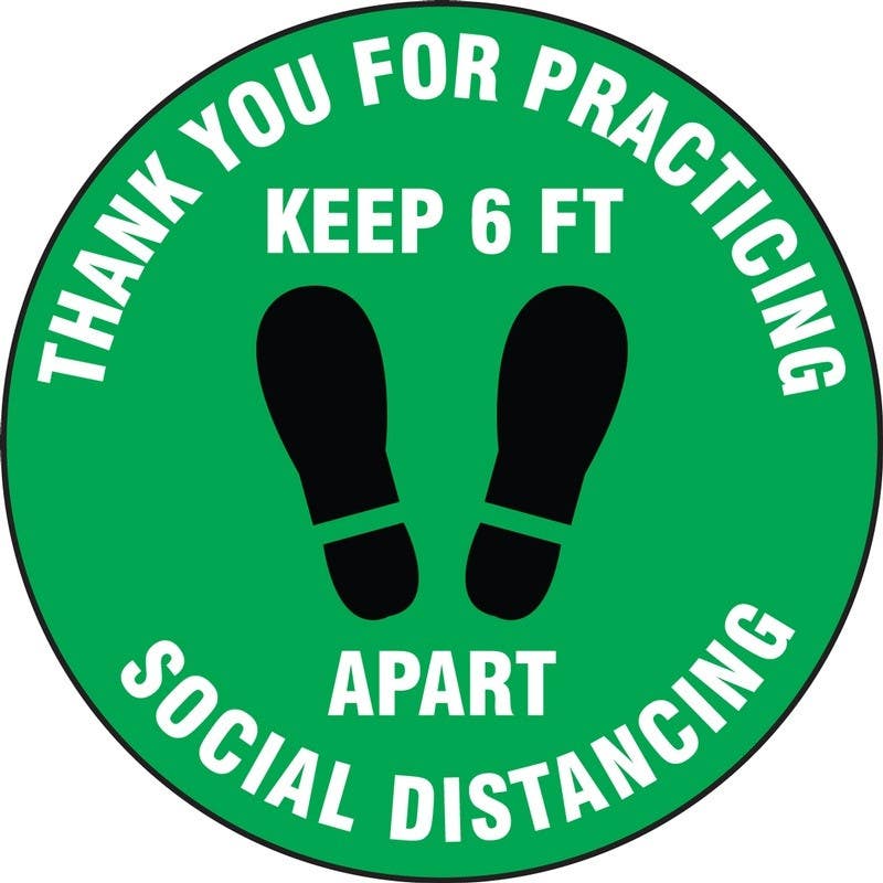 AccuformNMC LADM55 Safety Label, Thank You For Practicing Social Distancing Keep 6 Ft Apart, Adhesive Vinyl, 5/Pk