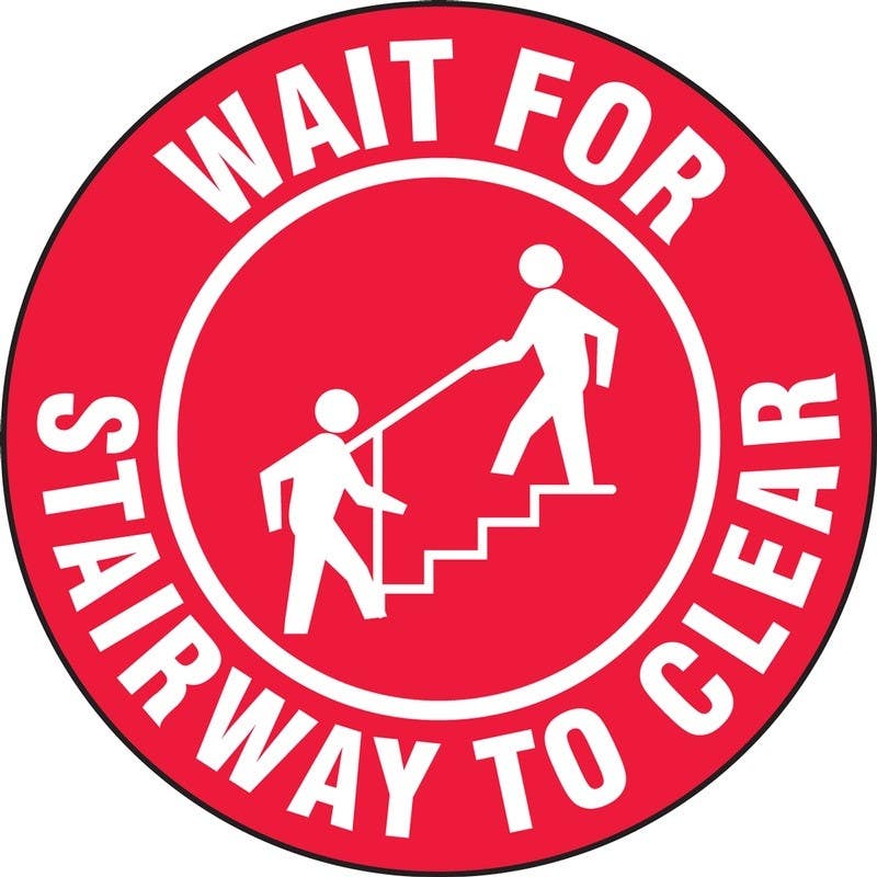 AccuformNMC LADM55 Safety Label, Wait For Stairway To Clear, Adhesive Vinyl, 5/Pk