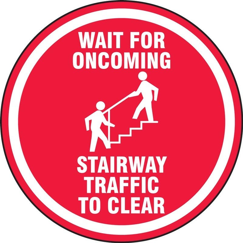 AccuformNMC LADM55 Safety Label, Wait For Oncoming Stairway Traffic To Clear, Adhesive Vinyl, 5/Pk
