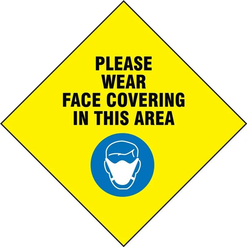 AccuformNMC LADM57 Safety Label, Please Wear Face Covering In This Area, Adhesive Vinyl, 5/Pk