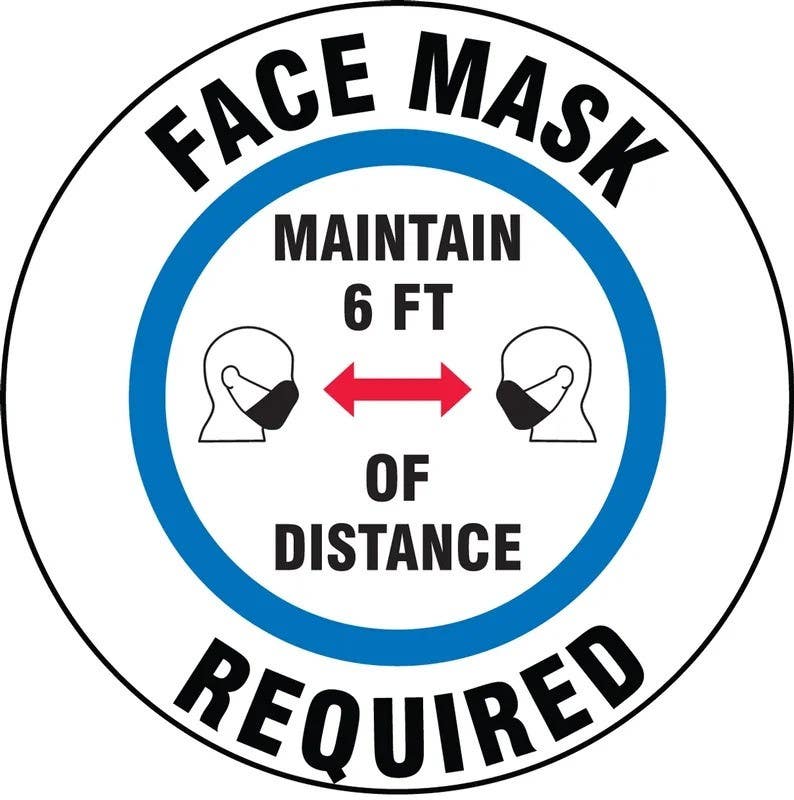 AccuformNMC LADM58 Safety Label, Face Mask Required Maintain 6 Ft Of Distance, Adhesive Vinyl, 5/Pk