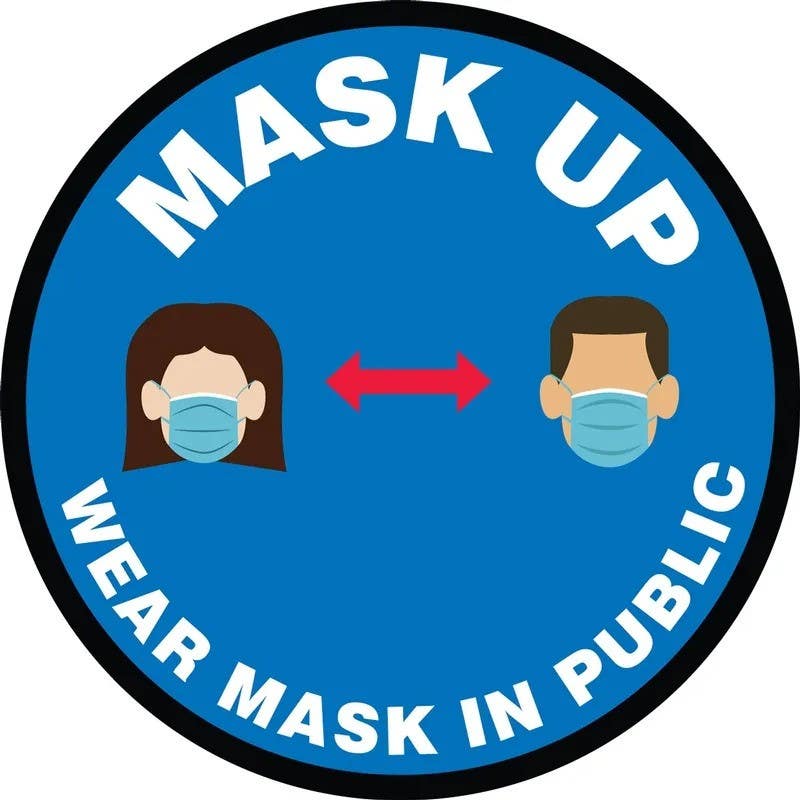 AccuformNMC LADM58 Safety Label, Mask Up Wear Your Mask In Public Places, Adhesive Vinyl, 5/Pk
