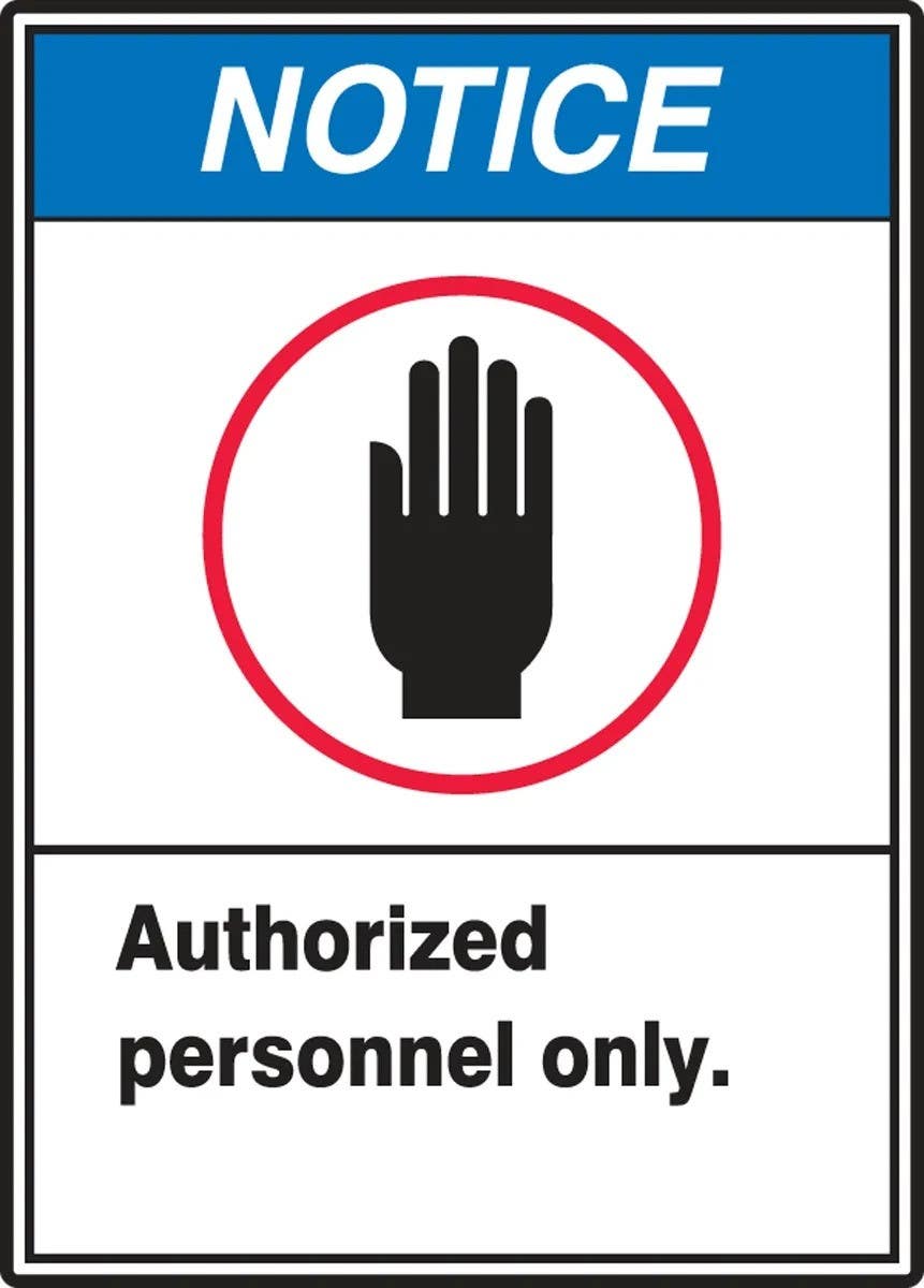 AccuformNMC LADM800VSP ANSI Notice Safety Label, Authorized Personnel Only, Adhesive Vinyl, 5" H x 3-1/2" W, 5/Pk