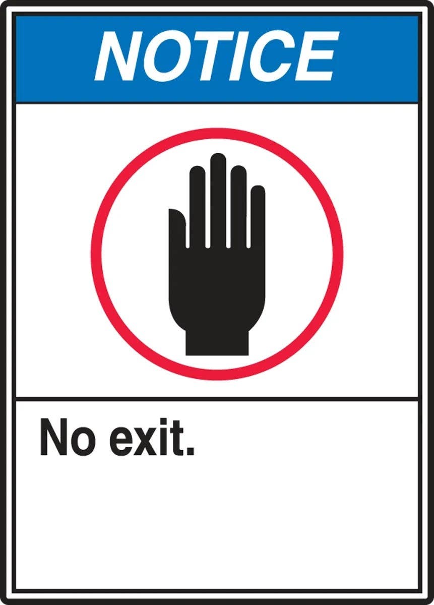 AccuformNMC LADM802VSP ANSI Notice Safety Label, No Exit, Adhesive Vinyl, 5" H x 3-1/2" W, 5/Pk