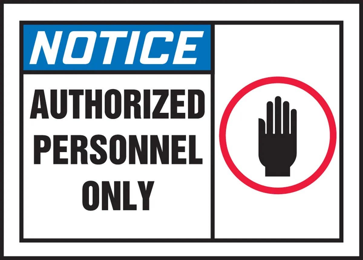AccuformNMC LADM803XVE OSHA Notice Safety Label, Authorized Personnel Only, Adhesive Dura Vinyl, 3-1/2" H x 5" W