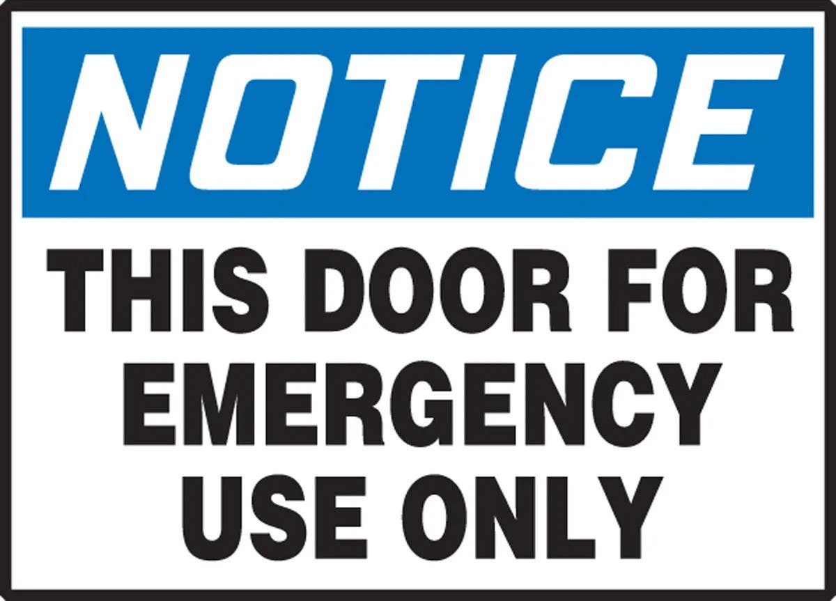 AccuformNMC LADM811VSP OSHA Notice Safety Label, This Door For Emergency Use Only, Adhesive Vinyl, 3-1/2" H x 5" W, 5/Pk