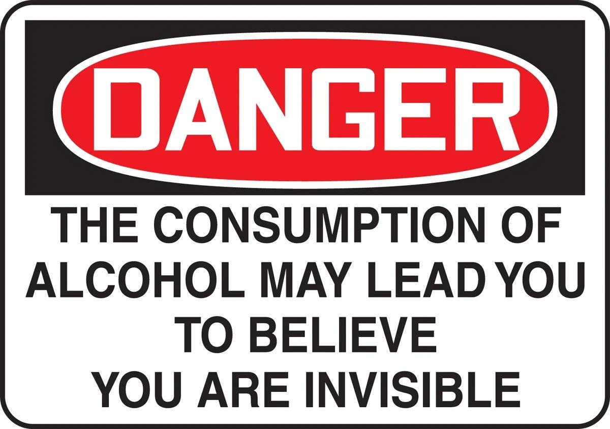 AccuformNMC LAGH336 Funny Label, Alcohol May Lead You To Believe You Are Invisible, Adhesive Vinyl, 3-1/2" H x 5" W, 5/Pk