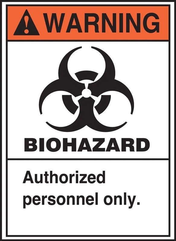 AccuformNMC LBHZ301XVE ANSI Warning Biohazard Safety Label, Authorized Personnel Only, Adhesive Dura Vinyl, 5" H x 3-1/2" W