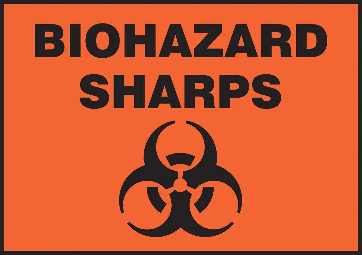 AccuformNMC LBHZ504VSP Safety Label, Biohazard, Sharps, Adhesive Vinyl, 3-1/2" H x 5" W, 5/Pk