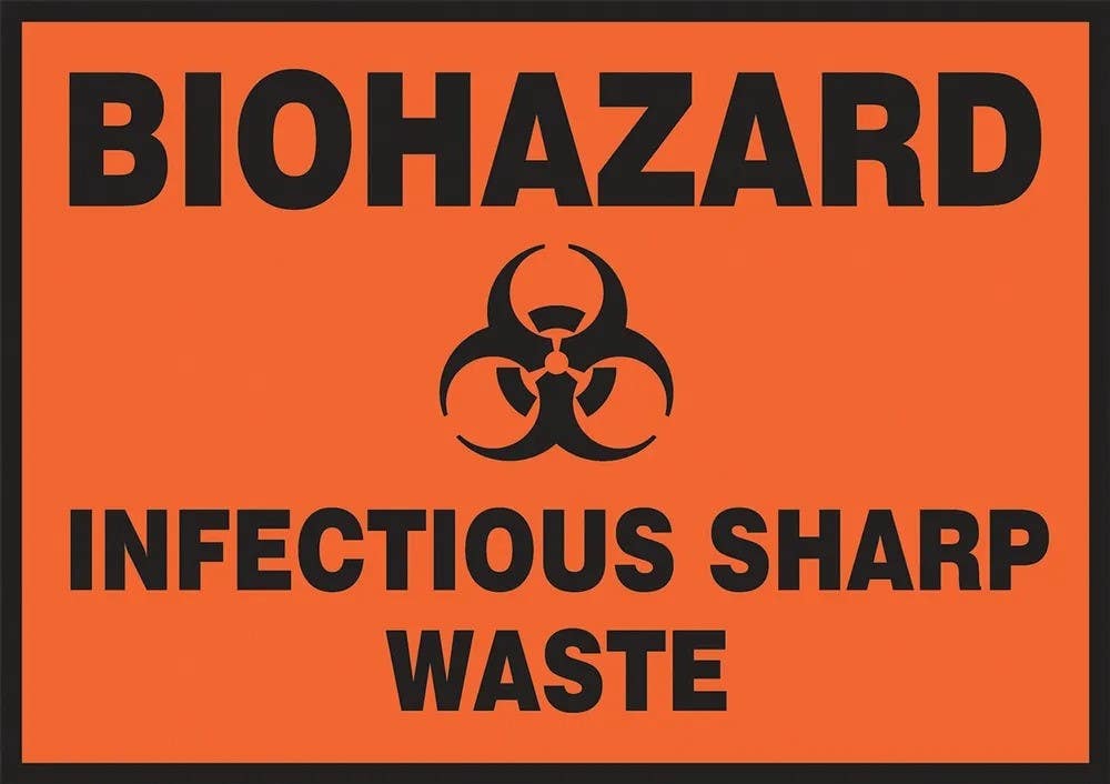AccuformNMC LBHZ925XVE Biohazard Safety Label, Infectious Sharp Waste, Adhesive Dura Vinyl, 3-1/2" H x 5" W