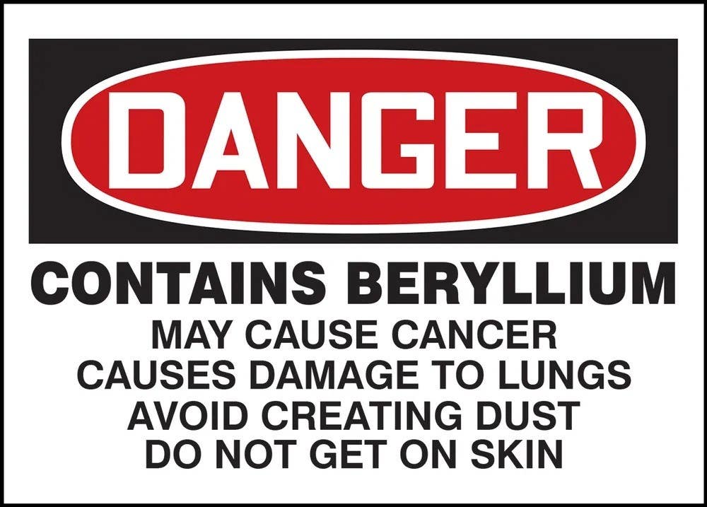 AccuformNMC LCAW OSHA Danger Safety Label, Contains Beryllium, May Cause Cancer..., Adhesive Vinyl, 5/Pk