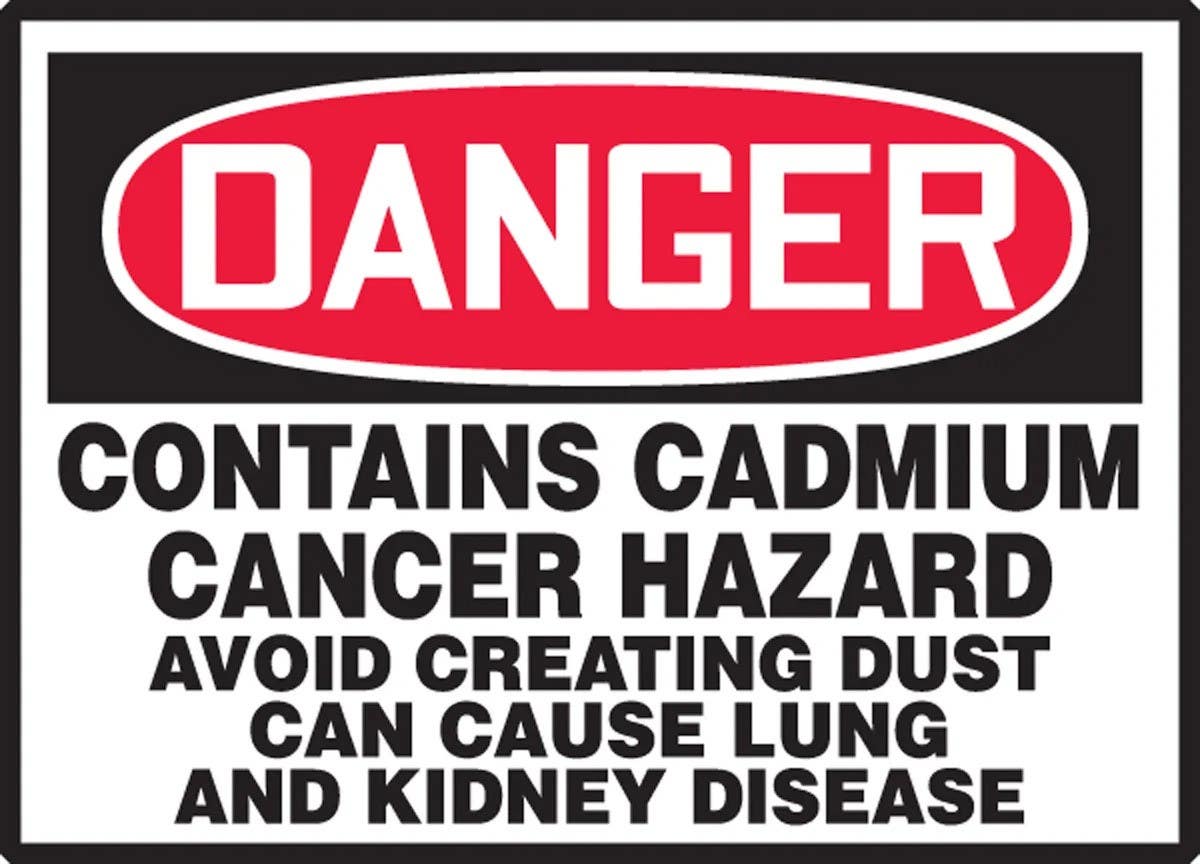 AccuformNMC LCAW100VSP OSHA Danger Safety Label, Contains Cadmium..., Adhesive Vinyl, 3-1/2" H x 5" W, 5/Pk