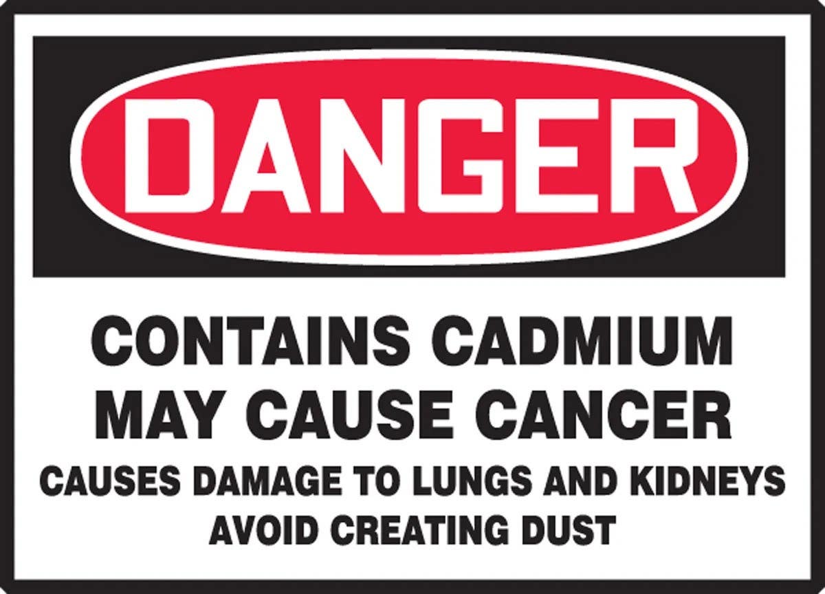 AccuformNMC LCAW10 Safety Label, Danger, Contains Cadmium May Cause Cancer..., Adhesive Vinyl, 5/Pk