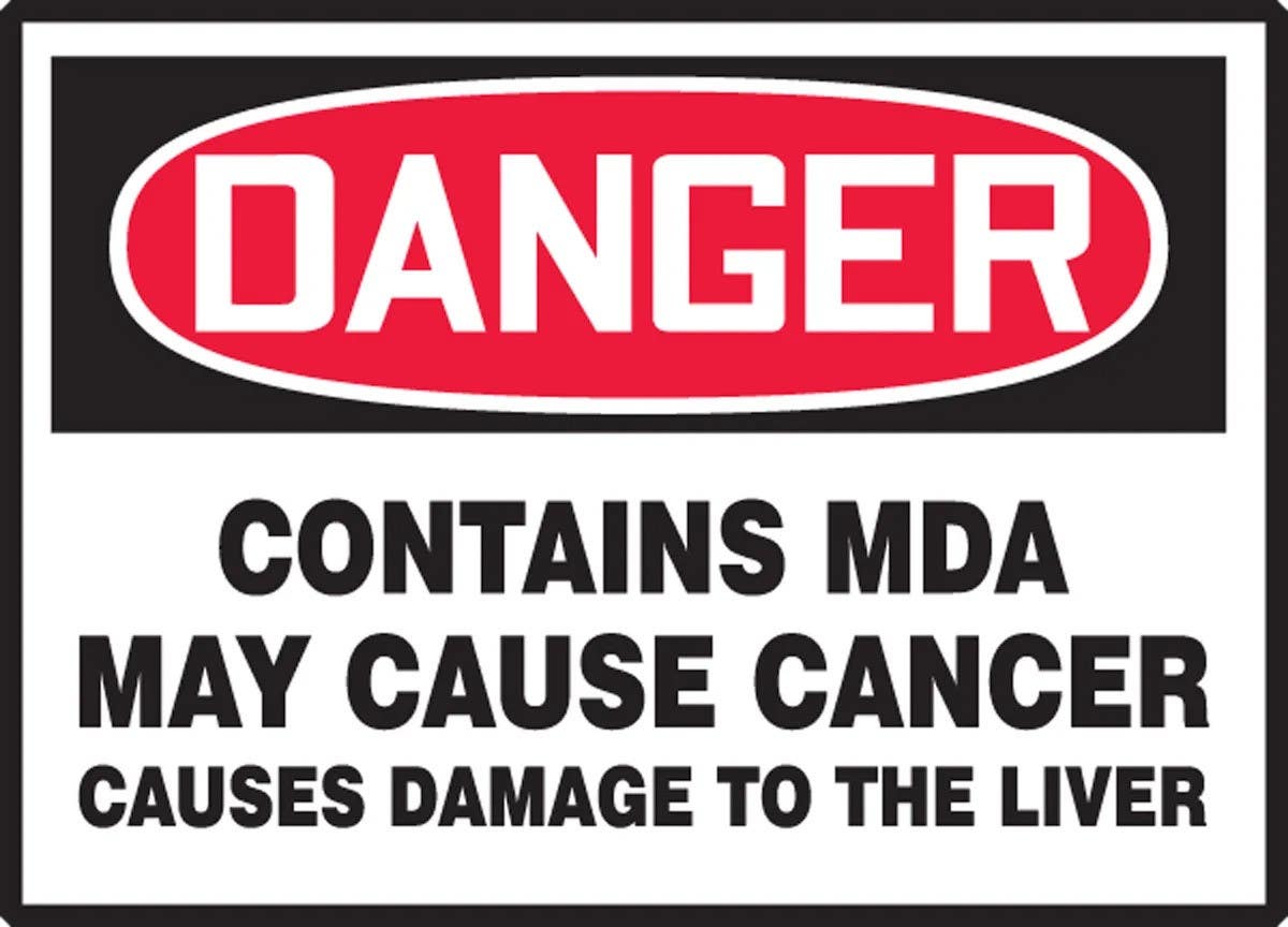 AccuformNMC LCAW11 Safety Label, Danger, Contains MDA May Cause Cancer..., Adhesive Dura Vinyl