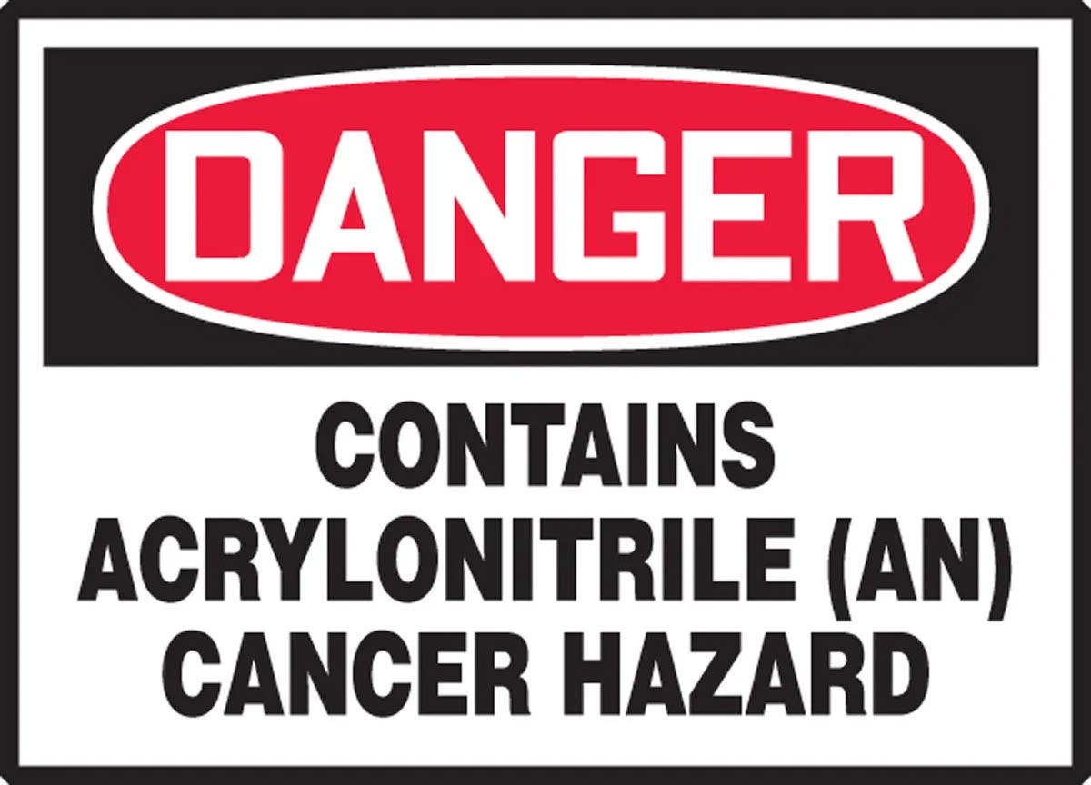 AccuformNMC LCAW120VSP OSHA Danger Safety Label, Contains Acrylonitrile (An), Cancer Hazard, Adhesive Vinyl, 5/Pk