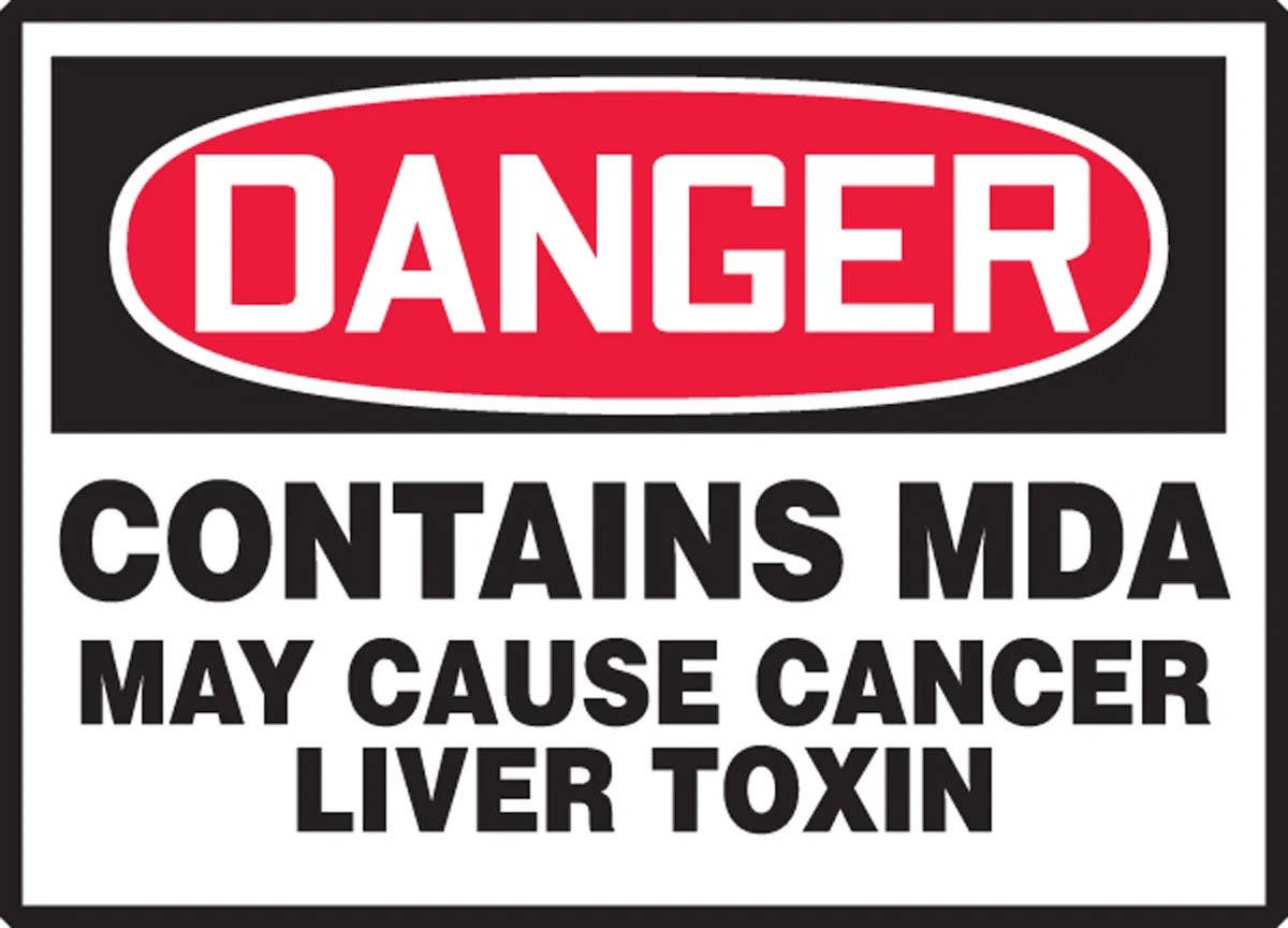 AccuformNMC LCAW135XVE OSHA Danger Safety Label, Contains MDA, May Cause Cancer…, Adhesive Dura Vinyl, 3-1/2" H x 5" W