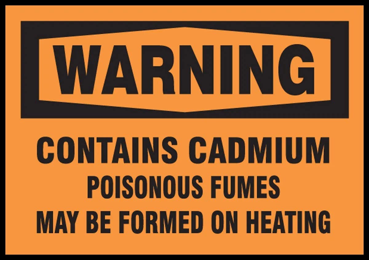 AccuformNMC LCAW31 Safety Label, Warning, Contains Cadmium Poisonous Fumes May Be Formed On Heating..., Adhesive Vinyl, 5/Pk