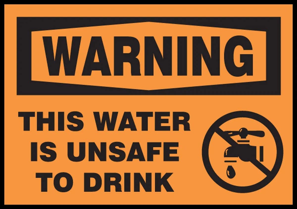 AccuformNMC LCAW325XVE OSHA Warning Safety Label, This Water Is Unsafe To Drink, Adhesive Dura Vinyl, 3-1/2" H x 5" W
