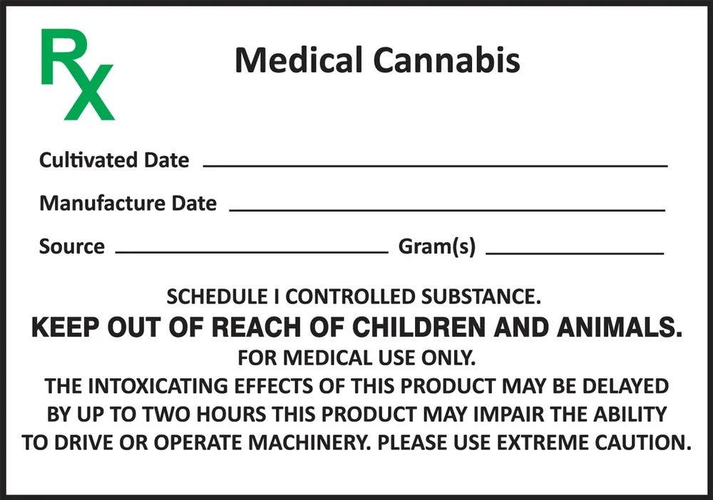 AccuformNMC LCAW501VSP Safety Label, Medical Cannabis (w/ Gram Weight Indication), Adhesive Vinyl, 3-1/2" H x 5" W, 5/Pk