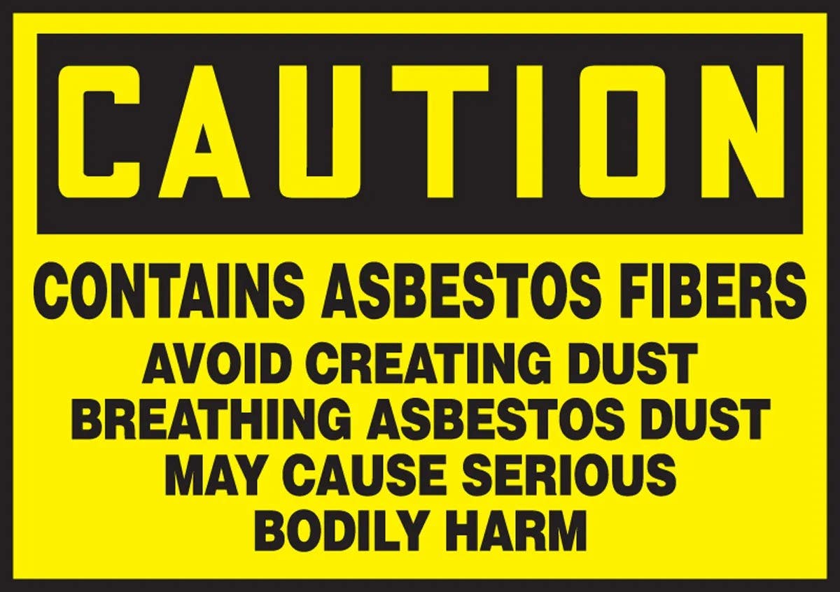 AccuformNMC LCAW601XVE Safety Label, Caution, Contains Asbestos Fibers, Avoid Creating Dust…, Adhesive Dura Vinyl