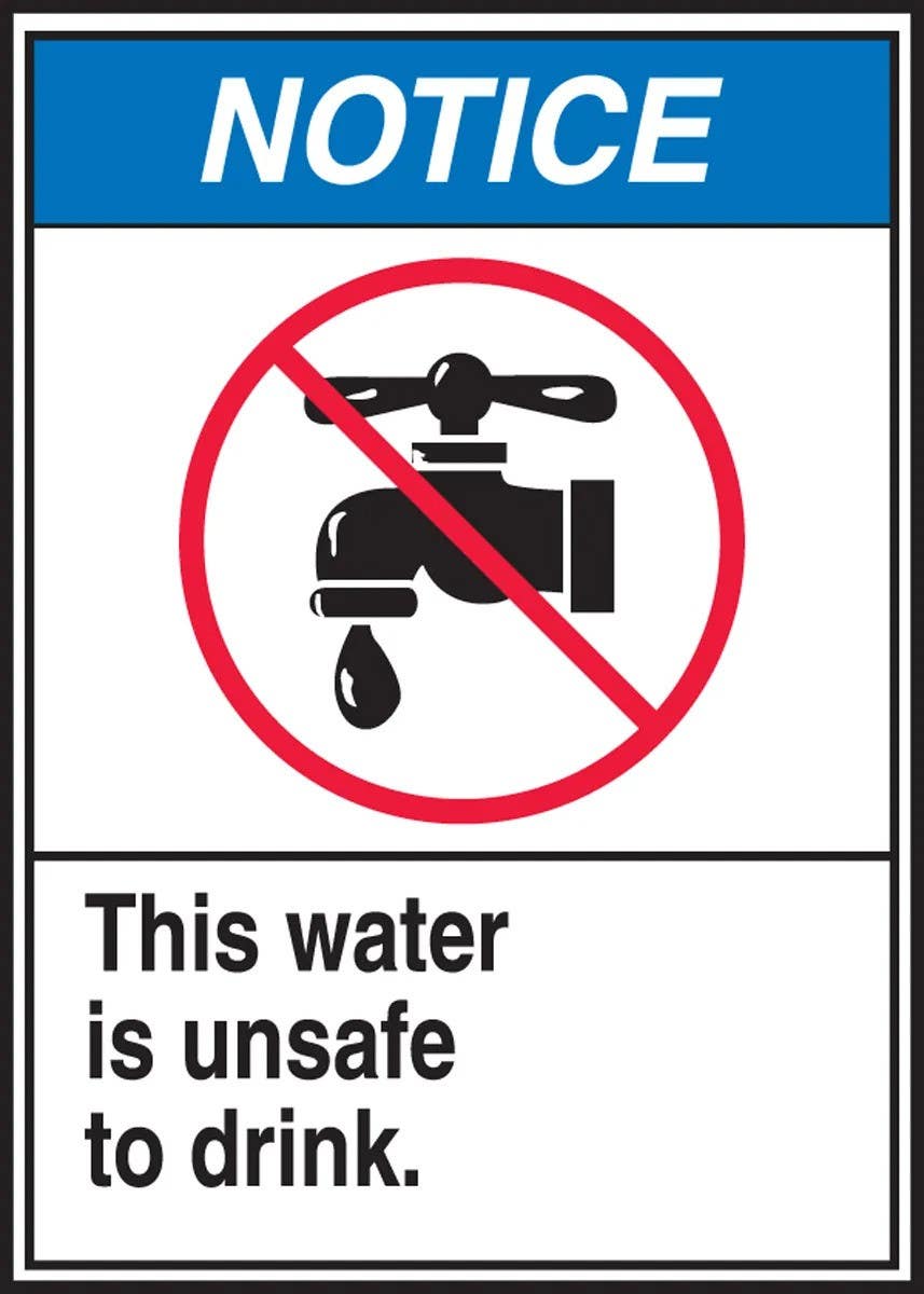 AccuformNMC LCAW804VSP ANSI Notice Safety Label, This Water Is Unsafe To Drink, Adhesive Vinyl, 5" H x 3-1/2" W, 5/Pk