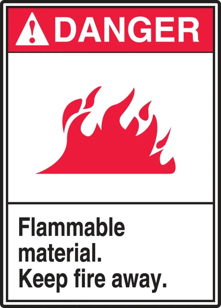 AccuformNMC LCHL001XVE ANSI Danger Safety Label, Flammable Material, Keep Fire Away, Adhesive Dura Vinyl, 5" H x 3-1/2" W