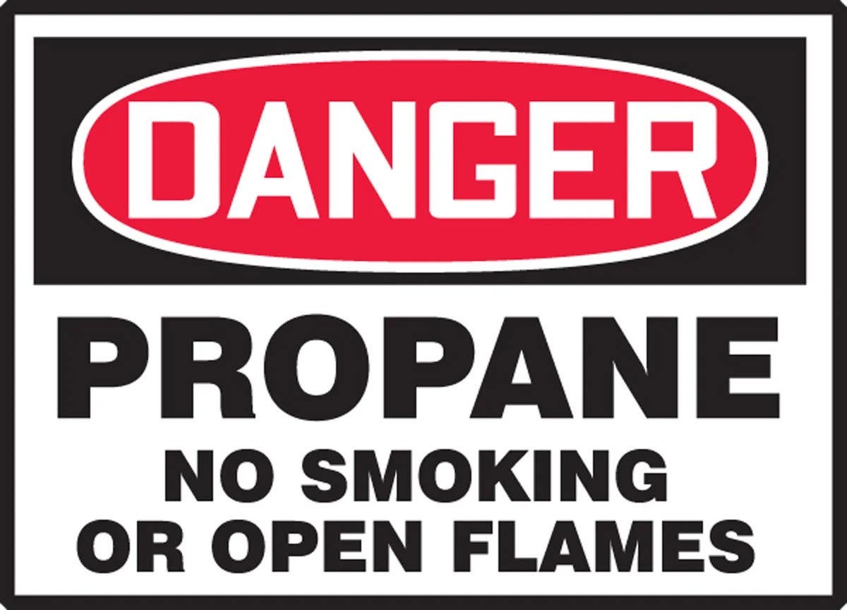 AccuformNMC LCHL012XVE OSHA Danger Safety Label, Propane No Smoking Or Open Flames, Adhesive Dura Vinyl, 3-1/2" H x 5" W