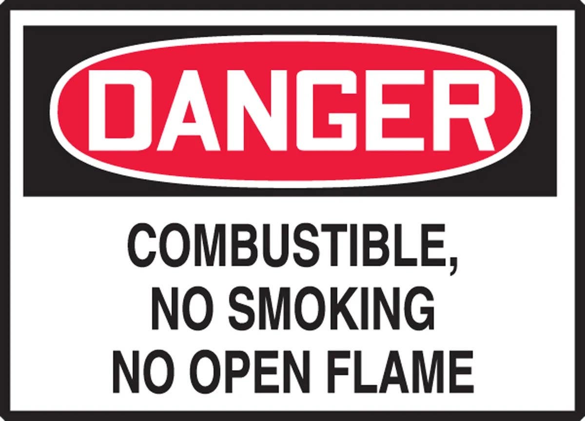 AccuformNMC LCHL148XVE OSHA Danger Safety Label, Combustible, No Smoking No Open Flame, Adhesive Dura Vinyl, 3-1/2" H x 5" W