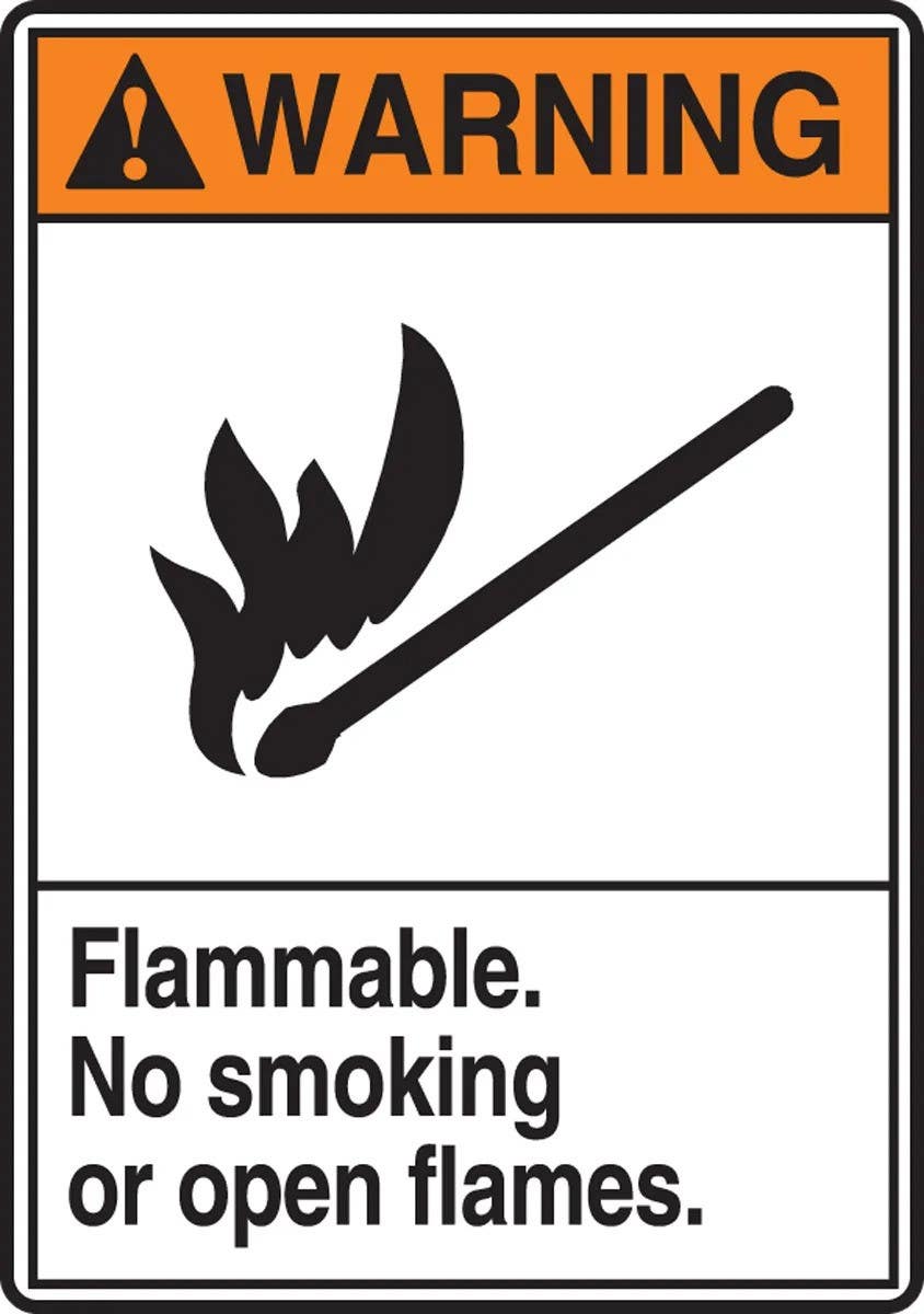 AccuformNMC LCHL330VSP ANSI Warning Safety Label, Flammable, No Smoking Or Open Flames, Adhesive Vinyl, 5" H x 3-1/2" W, 5/Pk