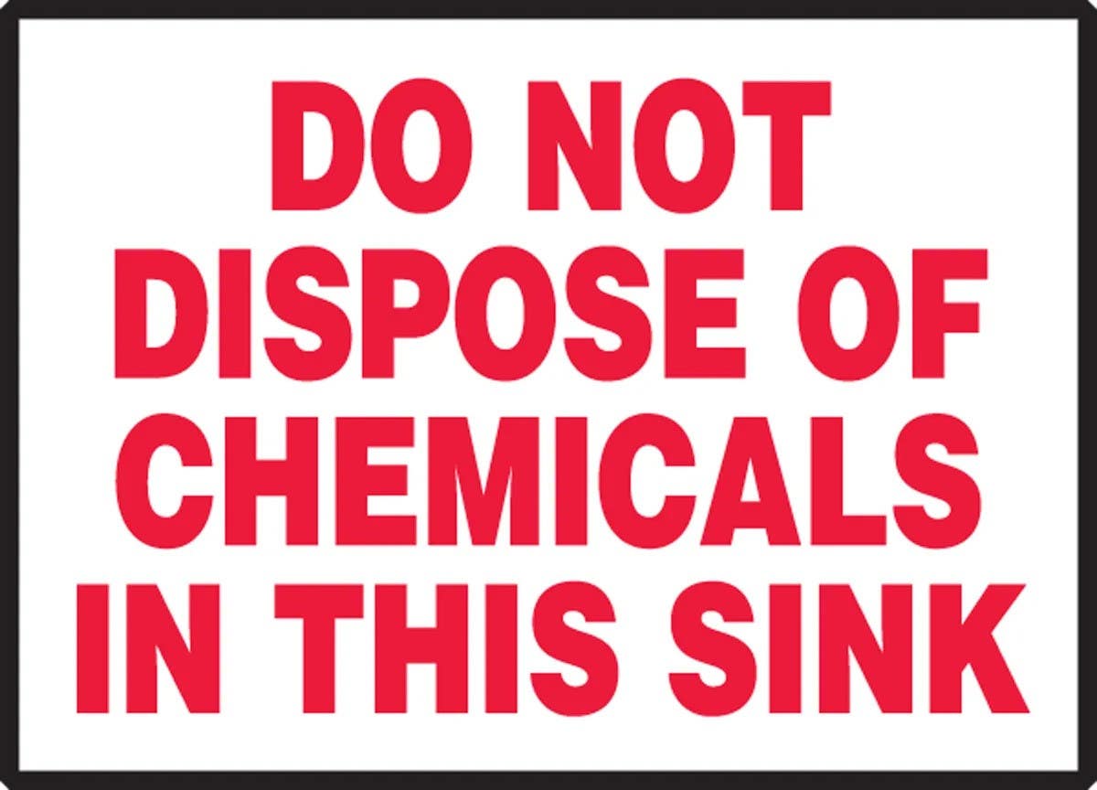 AccuformNMC LCHL501VSP Safety Label, Do Not Dispose Chemicals In Sink, Adhesive Vinyl, 3-1/2" H x 5" W, 5/Pk