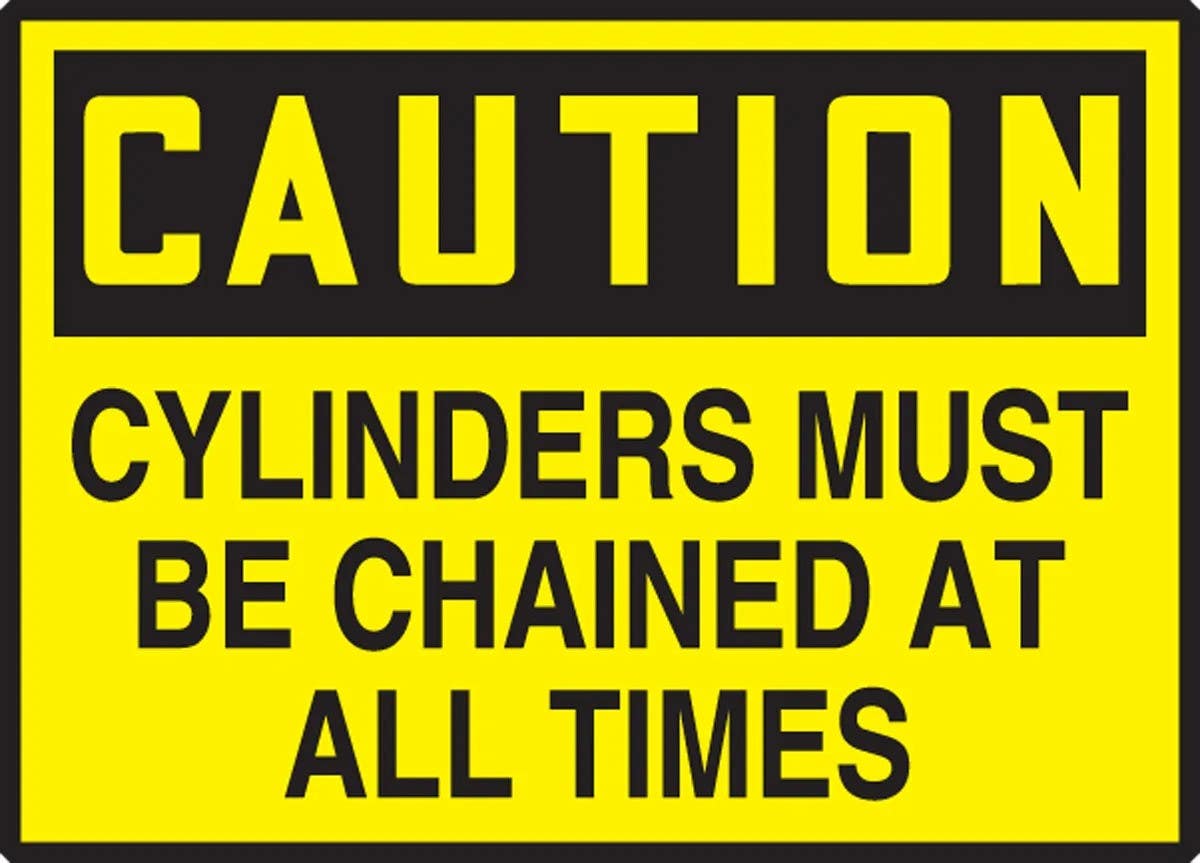 AccuformNMC LCHL605XVE Safety Label, Caution, Cylinders Must Be Chained At All Times, Adhesive Dura-Vinyl, 3-1/2" H x 5" W