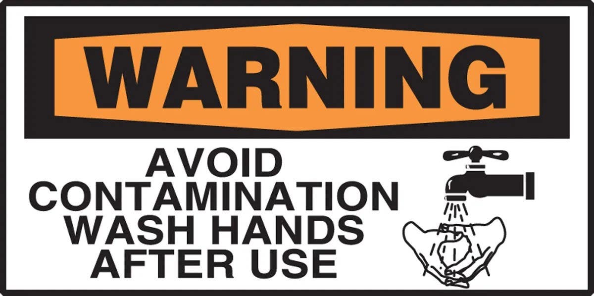AccuformNMC LCHL612VSP OSHA Warning Safety Label, Avoid Contamination Wash Hands After Use, Adhesive Vinyl, 10/Pk