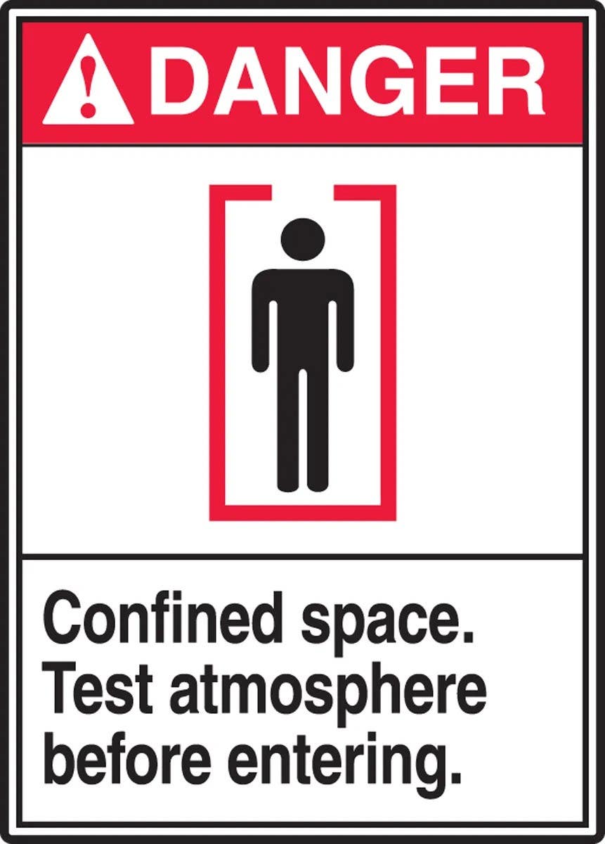 AccuformNMC LCSP105XVE Safety Label, Confined Space, Test Atmosphere Before Entering, Adhesive Dura Vinyl, 5" H x 3-1/2" W