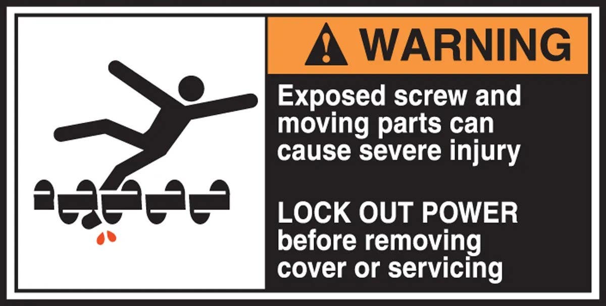 AccuformNMC LECN361 Electrical Safety Label, Warning, Exposed Screw And Moving Parts…, Adhesive Vinyl, 2-1/2" H x 5" W, 5/Pk