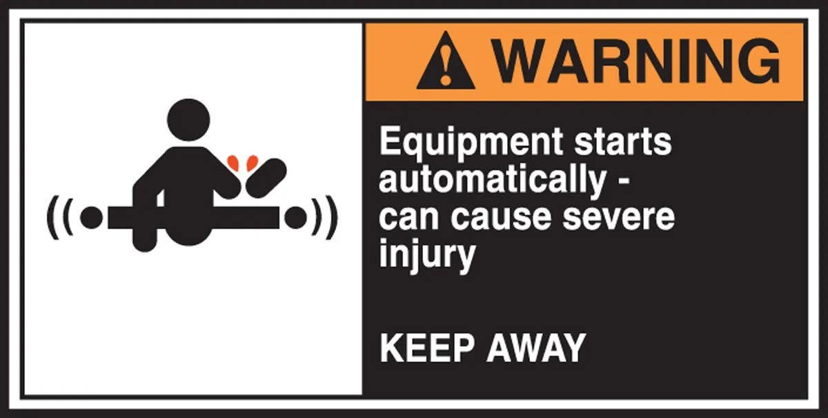 AccuformNMC LECN3 Electrical Safety Label, Warning, Equipment Starts Automatically…, Adhesive Vinyl, 5/Pk
