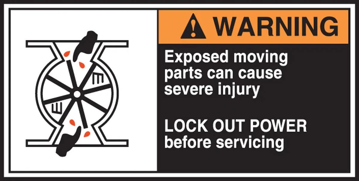AccuformNMC LECN363 Electrical Safety Label, Warning, Exposed Moving Parts Can Cause…, Adhesive Vinyl, 2-1/2" H x 5" W, 5/Pk