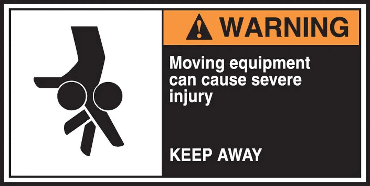 AccuformNMC LECN364 Electrical Safety Label, Warning, Moving Equipment Can Cause..., Adhesive Vinyl, 2-1/2" H x 5" W, 5/Pk