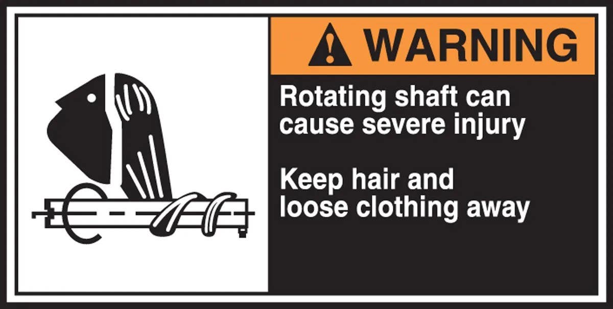 AccuformNMC LECN372 ANSI Warning CEMA Label, Rotating Shaft Can Cause Severe Injury…, Adhesive Vinyl, 2-1/2" H x 5" W, 5/Pk