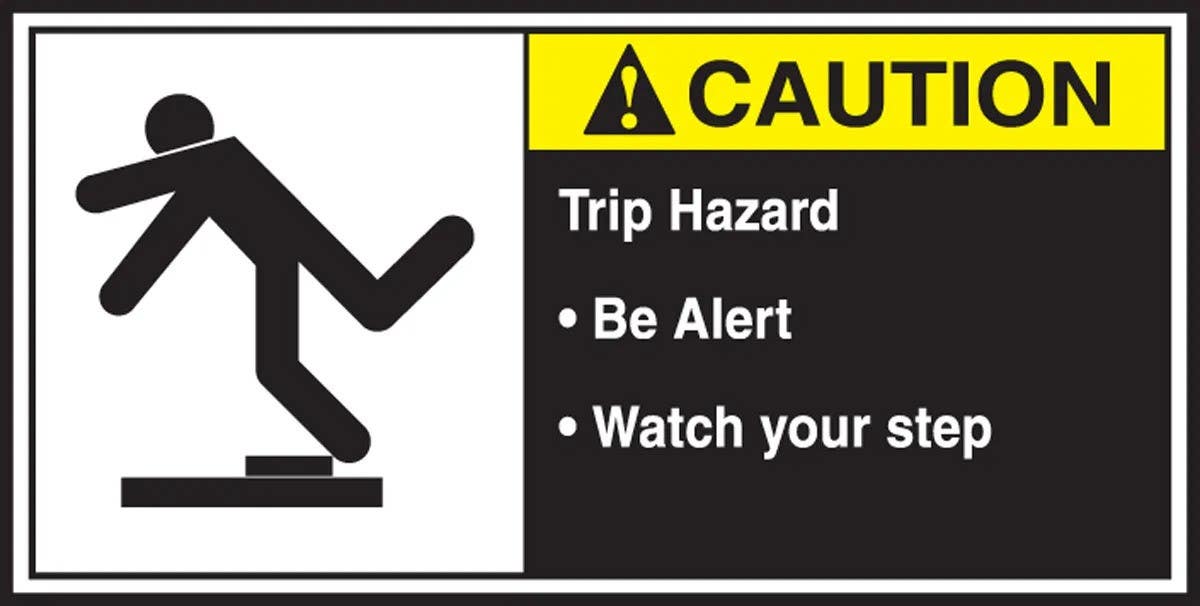 AccuformNMC LECN682 Electrical Safety Label, Caution, Trip Hazard, Be Alert, Watch Your Step, Adhesive Vinyl, 5/Pk